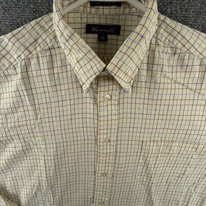 Faconnable Button Up Shirt Men Long Sleeve Yellow Check Pocket USA Made 16 XL